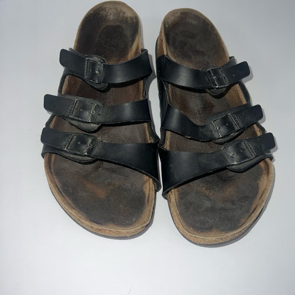 Birkenstock Florida Black Leather Buckle Used Triple Strap Sandals Size 42